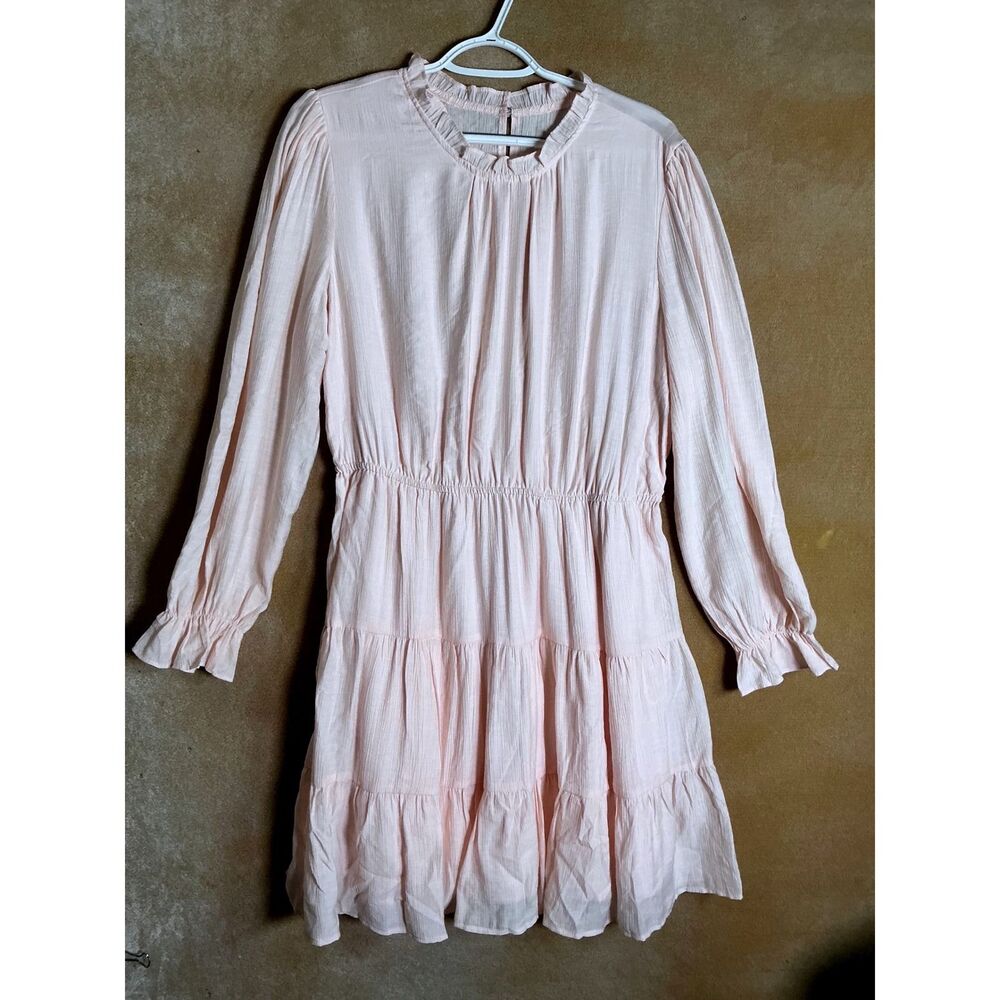 Light Pink Tiered Ruffle‎ Dress Long Sleeve Elastic Waist Size XL